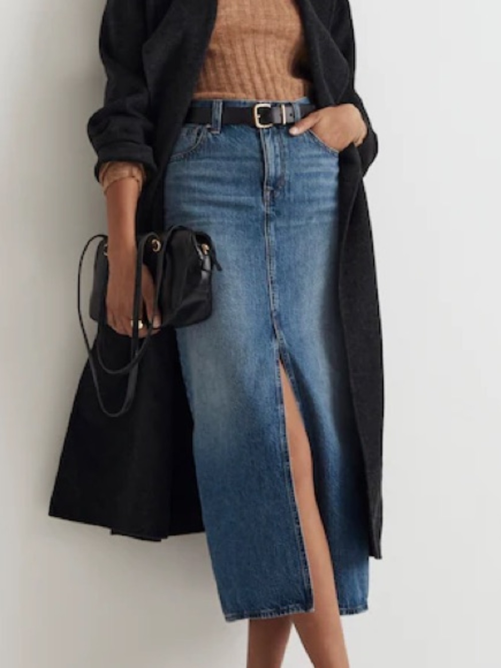 Madewell Blue Denim Maxi Skirt with Front Slit